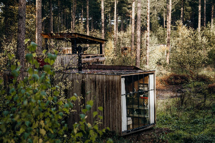 013 Tiny house voor 5 personen met terras op 3,5 meter hoogte in bosrijke omgeving in Belgie