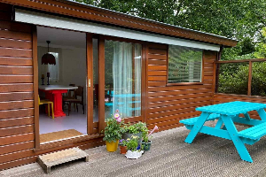 Kleurrijk chalet voor 5 personen op een bungalowpark op de Veluwe