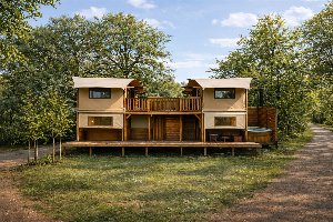 Boomhuttent met bubbeltub | 6 pers