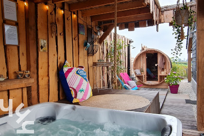 009 Sfeervol 4 persoons huisje met buitensauna, bubbelbad en omheinde tuin in Sint Annaland